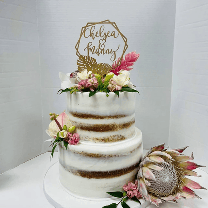 Personalized Tropical Wedding Cake Topper - Faux Theory Design
