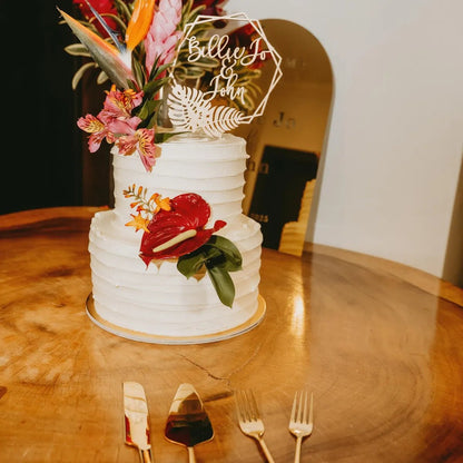 Personalized Tropical Wedding Cake Topper - Faux Theory Design