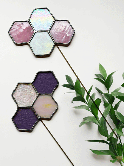 Honeycomb Stained Glass Plant Stakes - Faux Theory Design