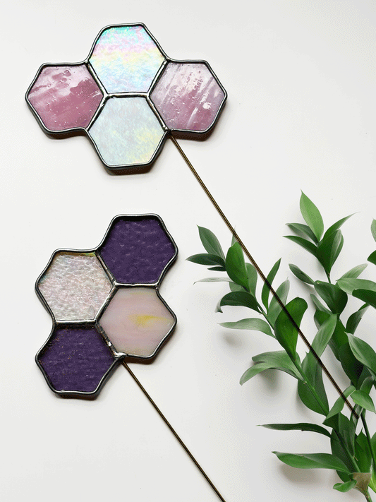 Honeycomb Stained Glass Plant Stakes - Faux Theory Design