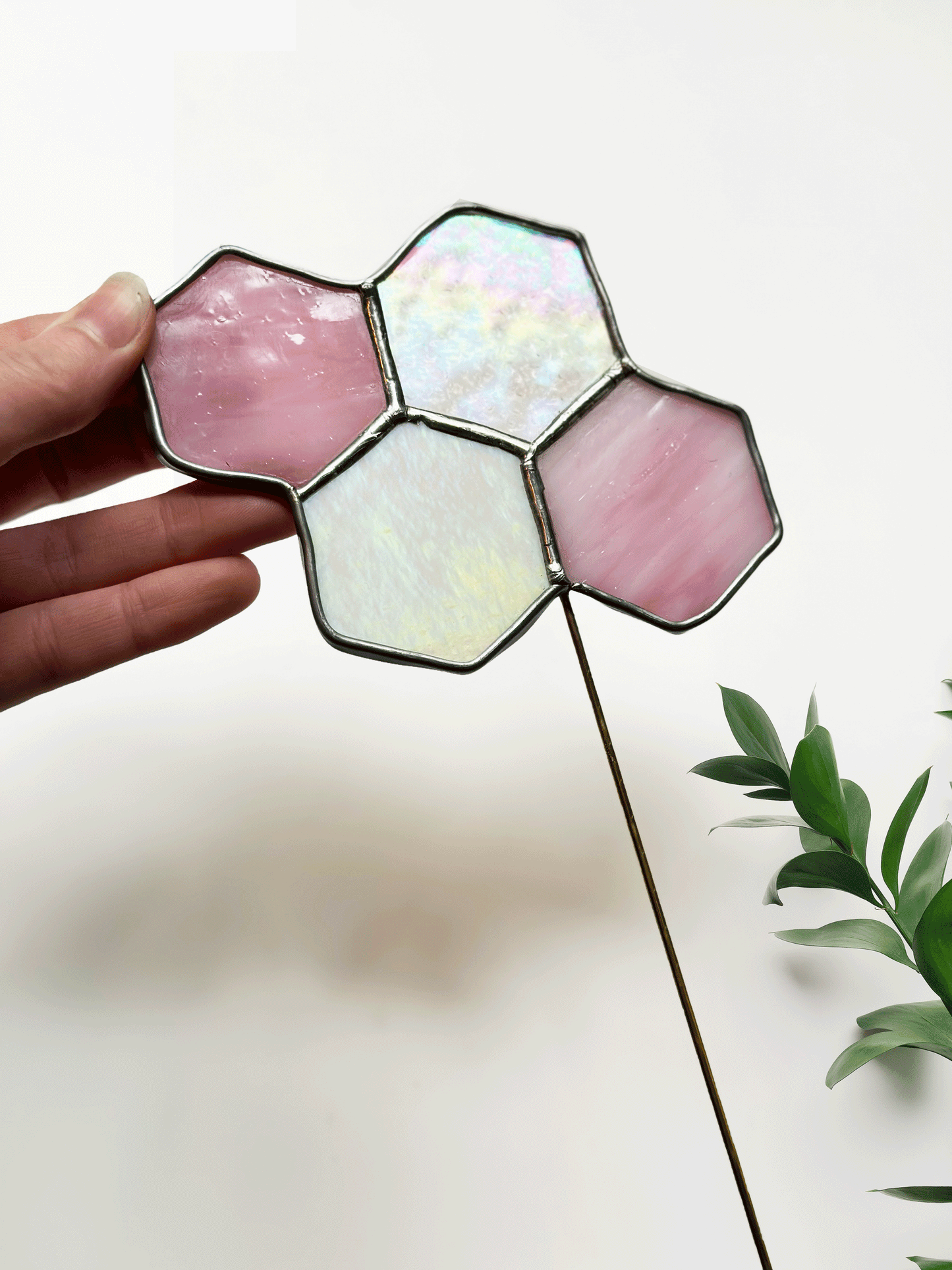 Honeycomb Stained Glass Plant Stakes - Faux Theory Design