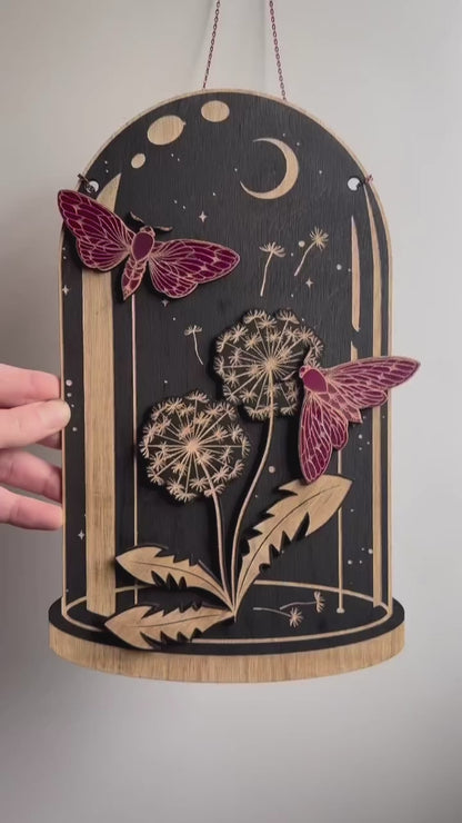 Dandelion Moth Curiosity Dome | Layered Wood