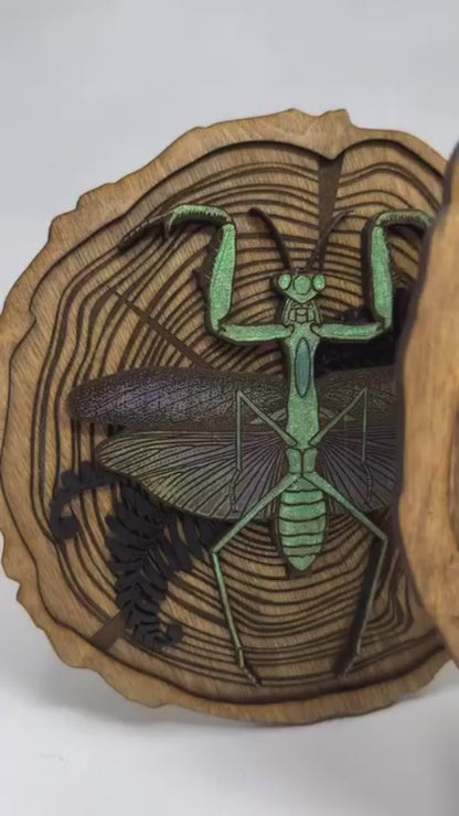 Praying Mantis Wood Slice Wall Art