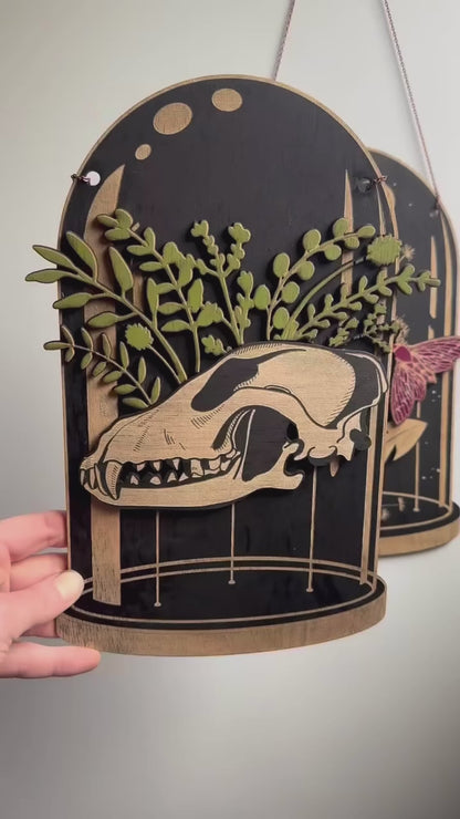 Wolf Skull Botanical Curiosity Dome | Layered Wood