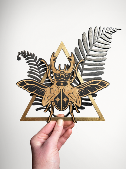 Stag Beetle with Ferns