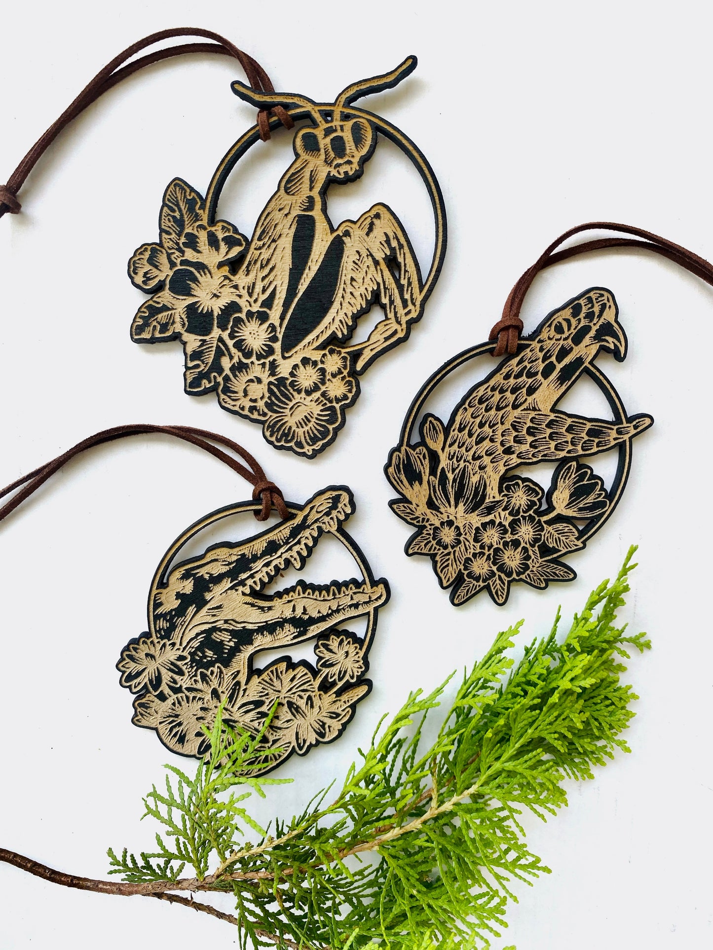 Curiosities Ornaments, Snake, Crocodile, and Praying Mantis - Faux Theory Design