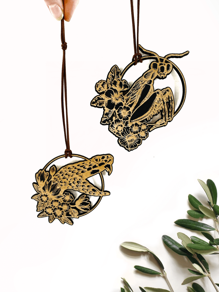 Curiosities Ornaments, Snake, Crocodile, and Praying Mantis - Faux Theory Design