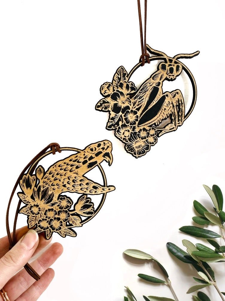 Curiosities Ornaments, Snake, Crocodile, and Praying Mantis - Faux Theory Design