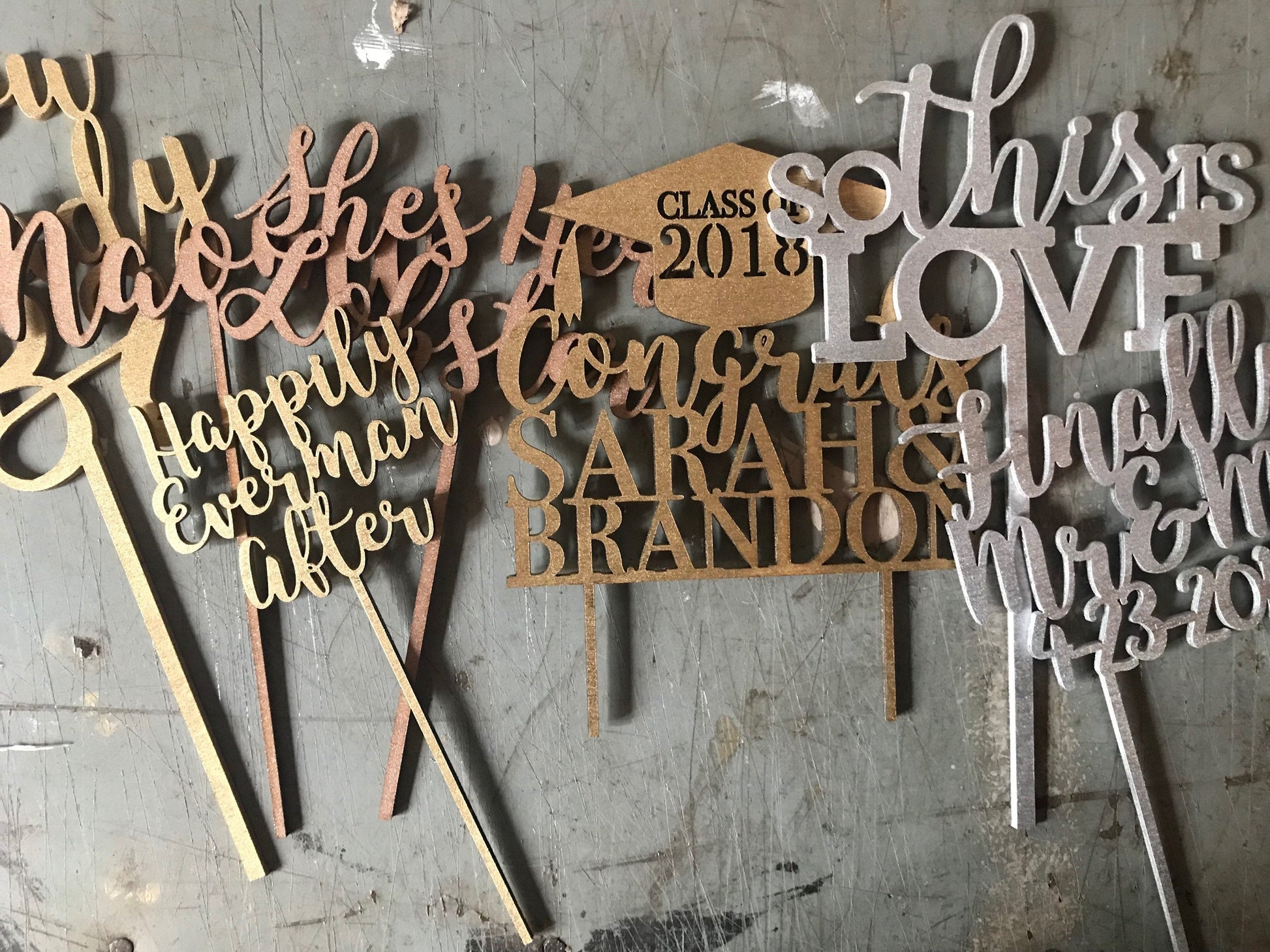 Custom Wood Cake Topper - Faux Theory Design