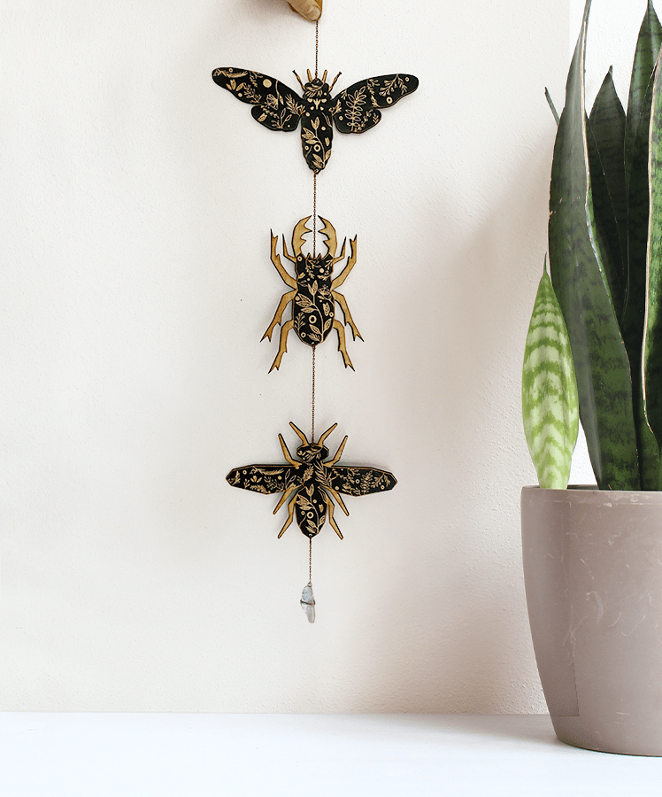 Floral Black Insect Garland - Beetle, Bee, Cicada - Faux Theory Design