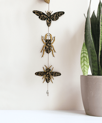 Floral Black Insect Garland - Beetle, Bee, Cicada - Faux Theory Design