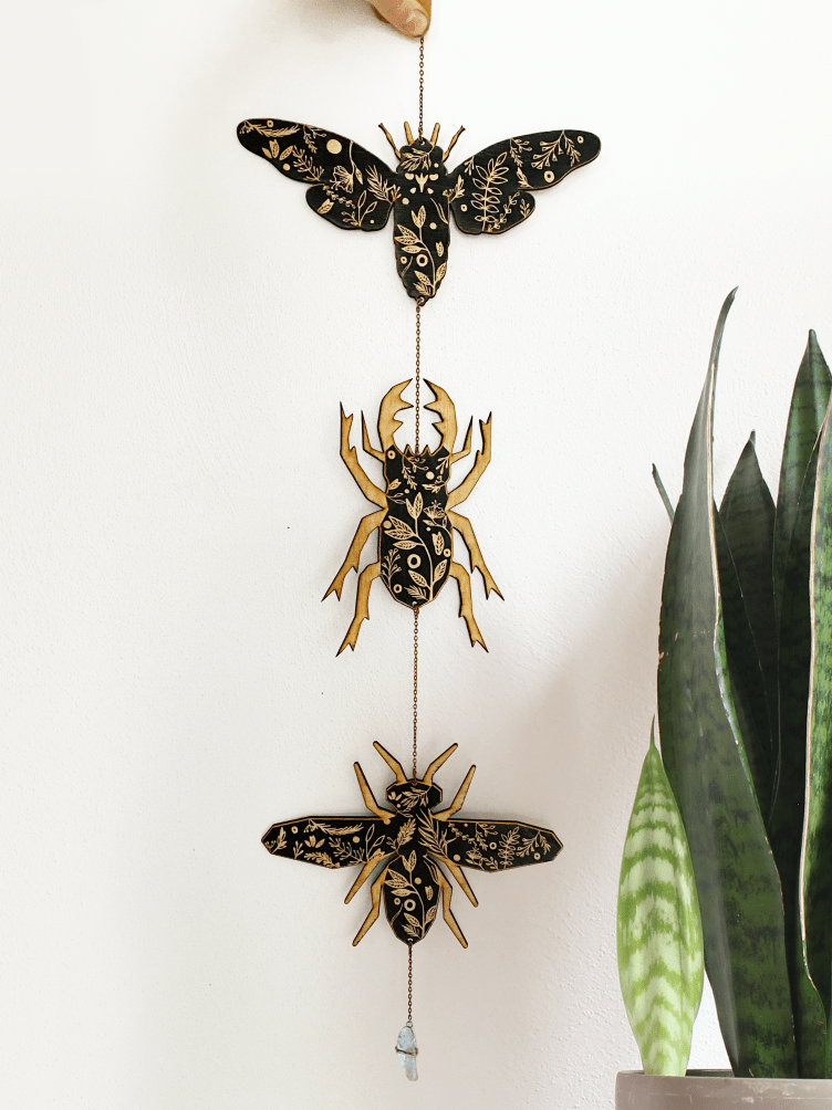 Floral Black Insect Garland - Beetle, Bee, Cicada - Faux Theory Design