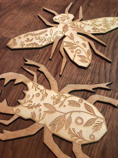 Floral Natural Wood Insect Garland - Beetle, Bee, Cicada - Faux Theory Design