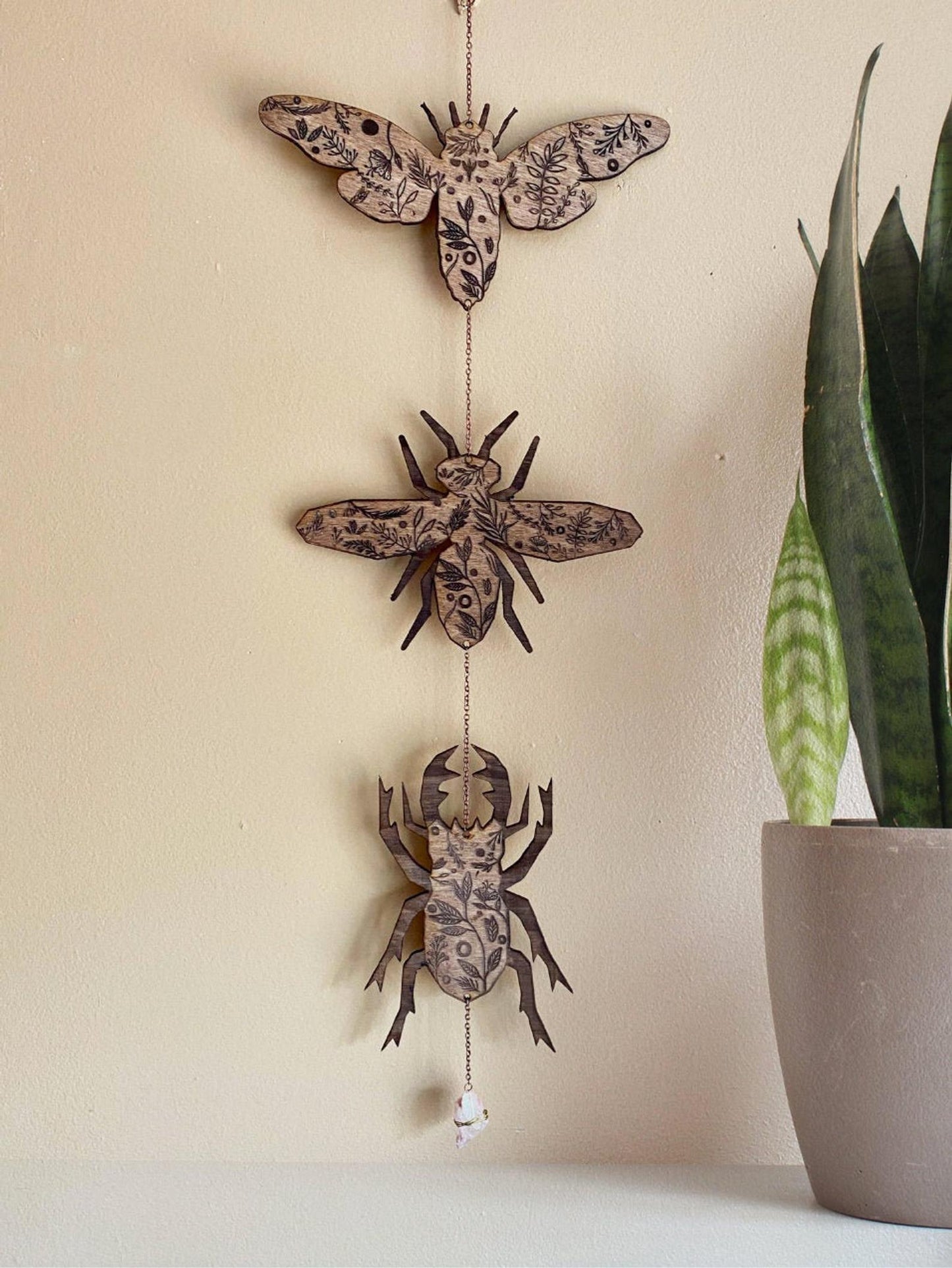 Floral Walnut Insect Garland - Beetle, Bee, Cicada - Faux Theory Design
