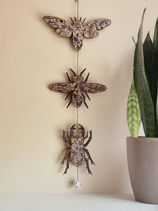 Floral Walnut Insect Garland - Beetle, Bee, Cicada - Faux Theory Design