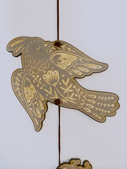 Folk Art Floral Garland, Birds and Flowers - Faux Theory Design