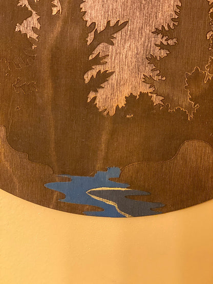 Night Sky with Golden Moon Over Forest Wall Art