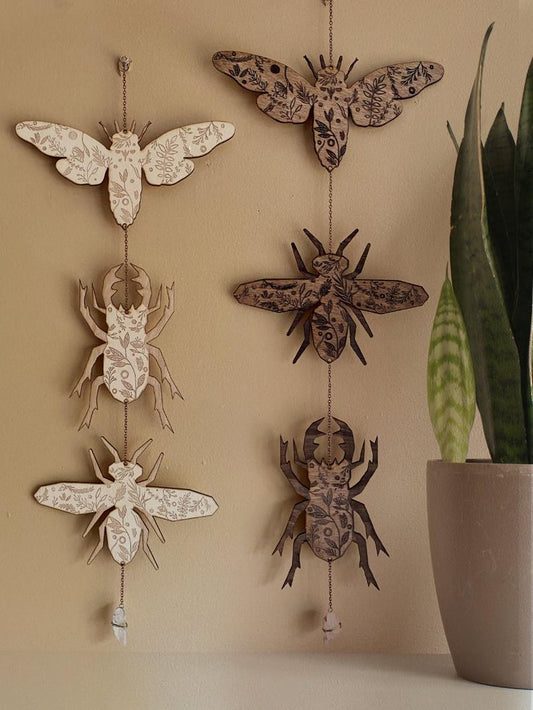 Floral Walnut Insect Garland - Beetle, Bee, Cicada