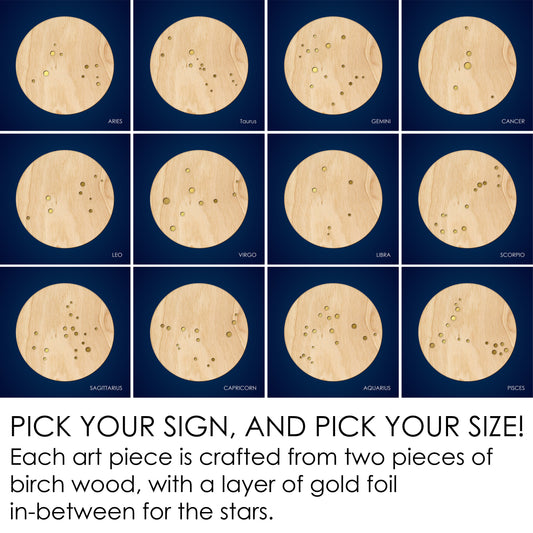 Walnut Zodiac Wall Hanging, Gold Inlay