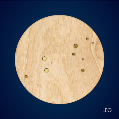 Light Wood Zodiac Wall Hanging, Gold Inlay