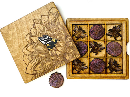 Tic Tac Toe Game - Bees and Dahlia Flowers