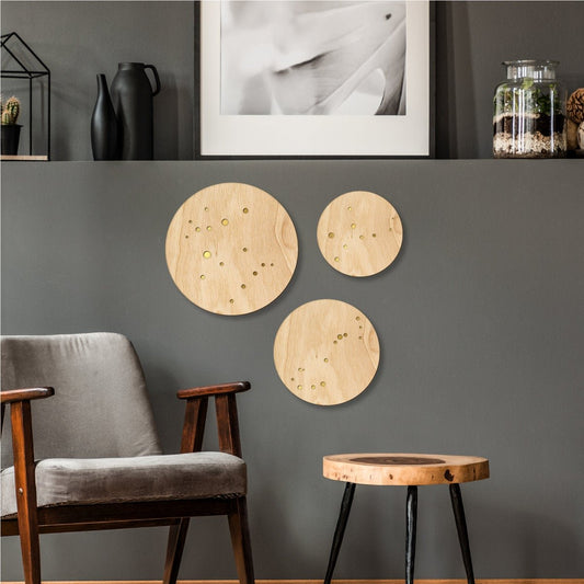 Light Wood Zodiac Wall Hanging, Gold Inlay - Faux Theory Design