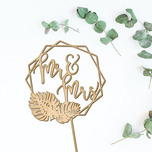 Mr & Mrs Geometric Wedding Cake Topper - Faux Theory Design