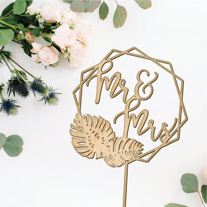 Mr & Mrs Geometric Wedding Cake Topper - Faux Theory Design
