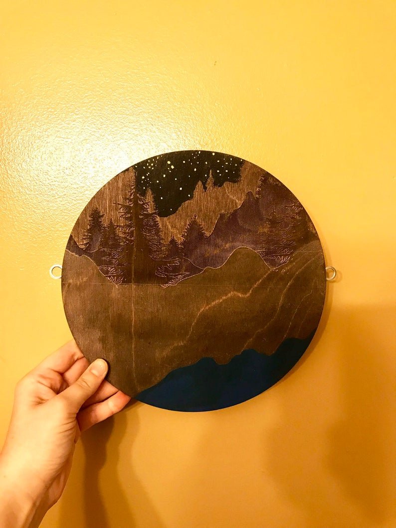 Night Sky with Blue Ocean Wall Art - Faux Theory Design