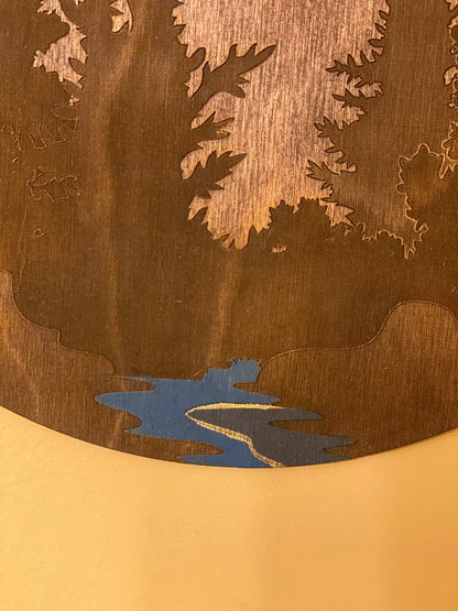 Night Sky with Golden Moon Over Forest Wall Art - Faux Theory Design