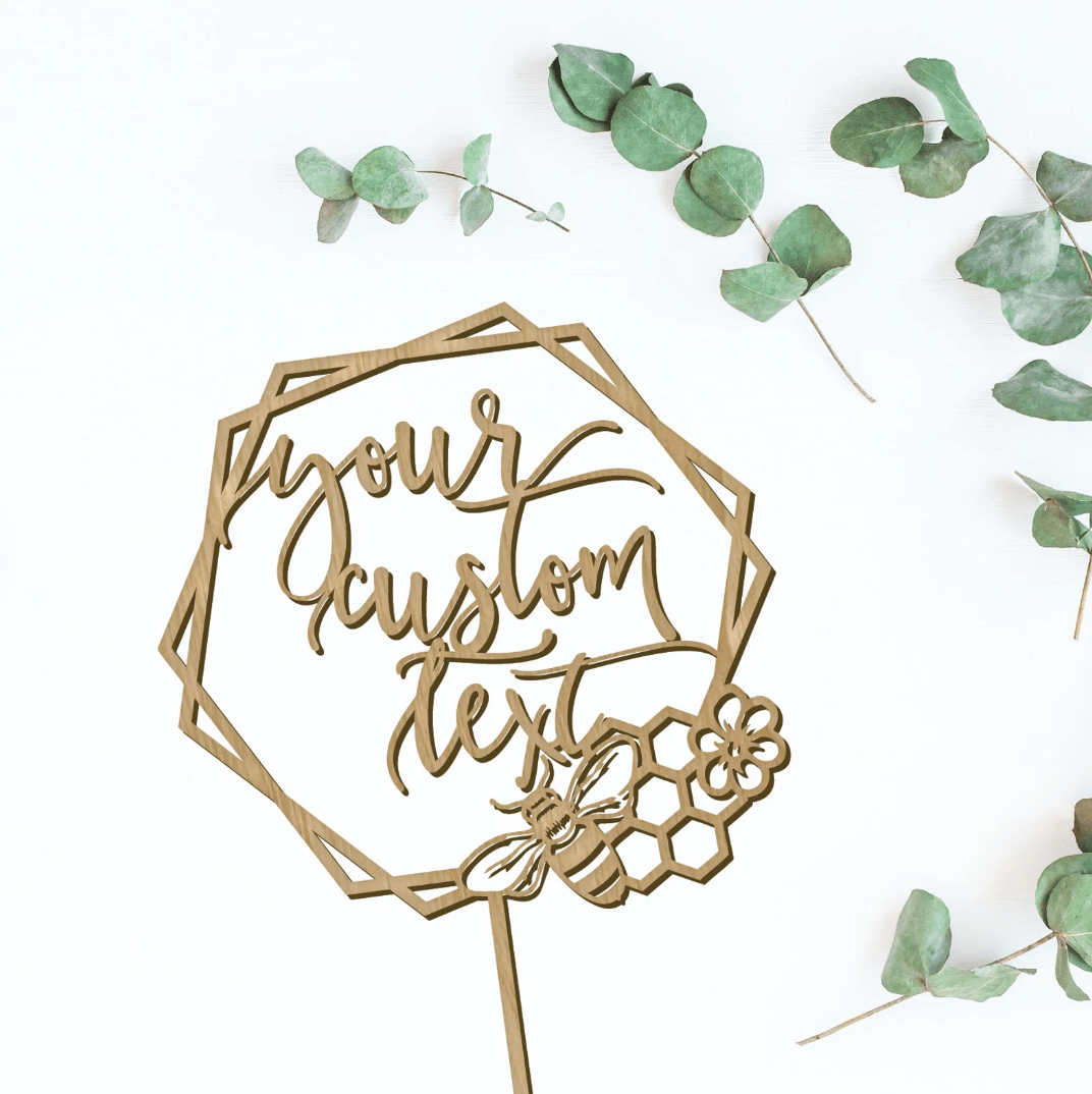 Personalized Bee Wedding Cake Topper - Faux Theory Design