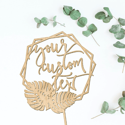 Personalized Tropical Wedding Cake Topper - Faux Theory Design