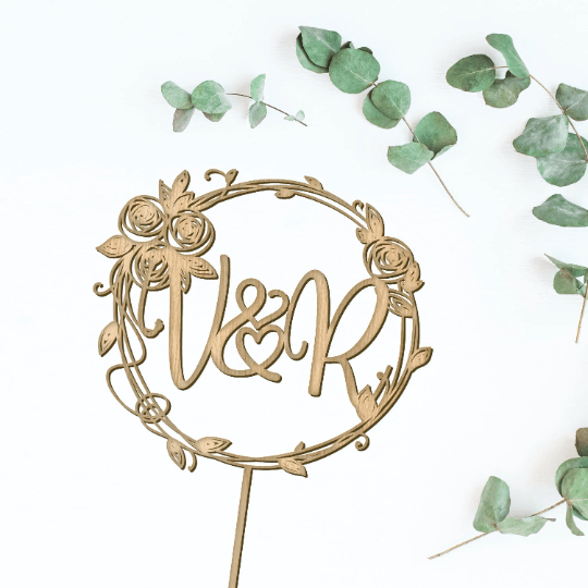 Personalized Vine Wreath Cake Topper - Faux Theory Design