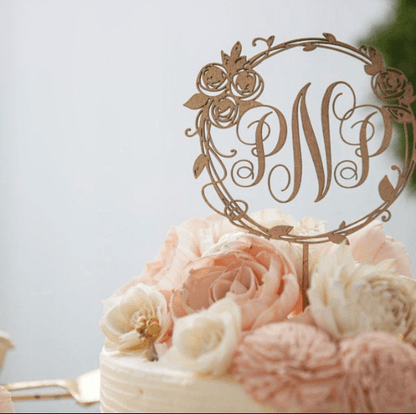 Personalized Vine Wreath Cake Topper - Faux Theory Design