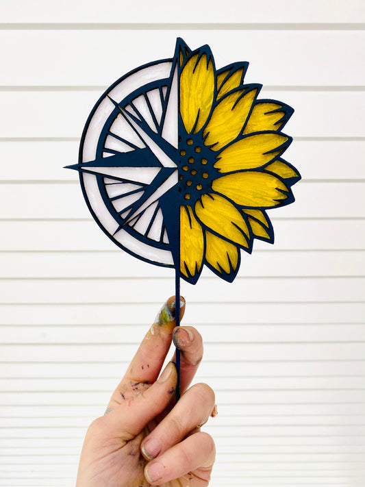 Sunflower and Compass Cake Topper - Faux Theory Design