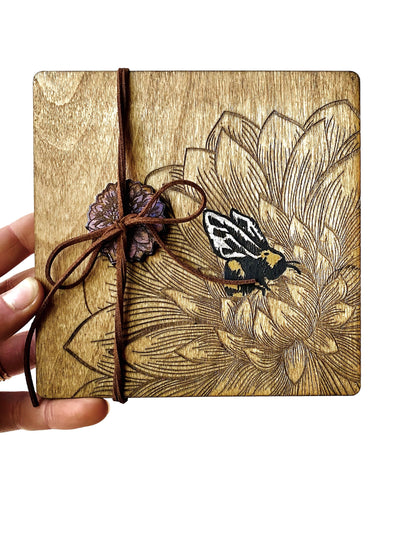 Bees and Dahlia Flowers | Wooden Tic-Tac-Toe Game - Faux Theory Design