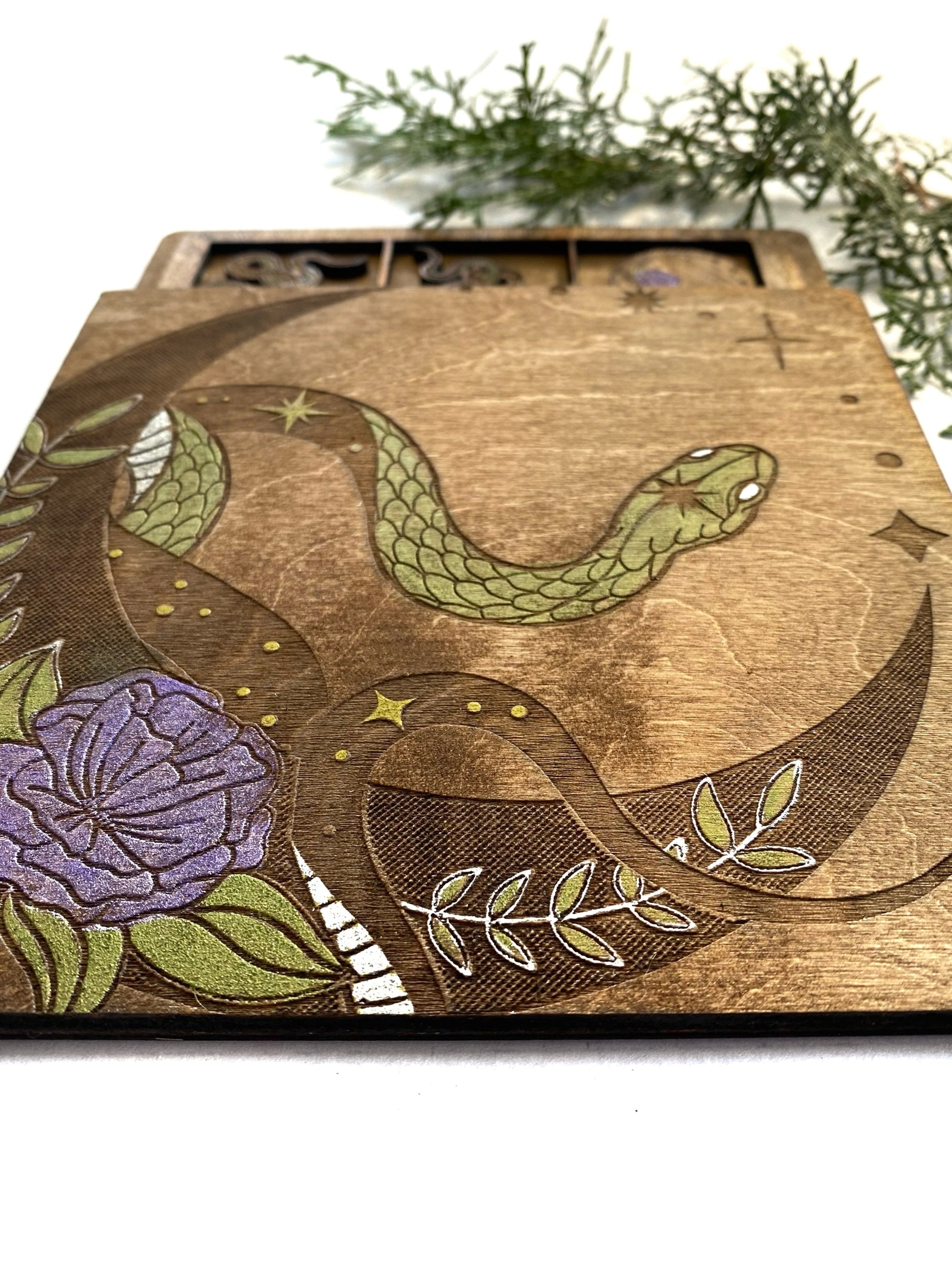 Snake and Moons | Wooden Tic-Tac-Toe Game - Faux Theory Design