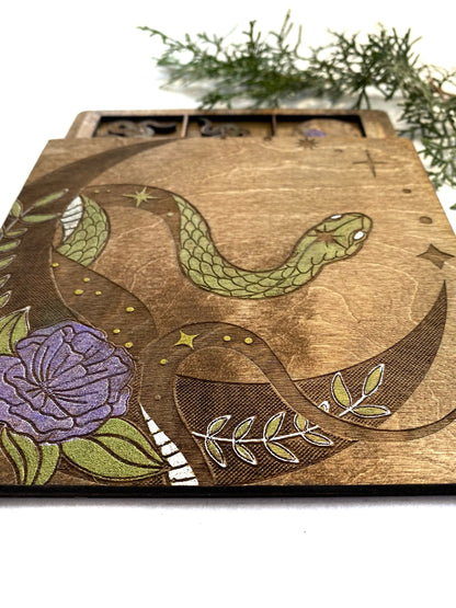 Snake and Moons | Wooden Tic-Tac-Toe Game - Faux Theory Design