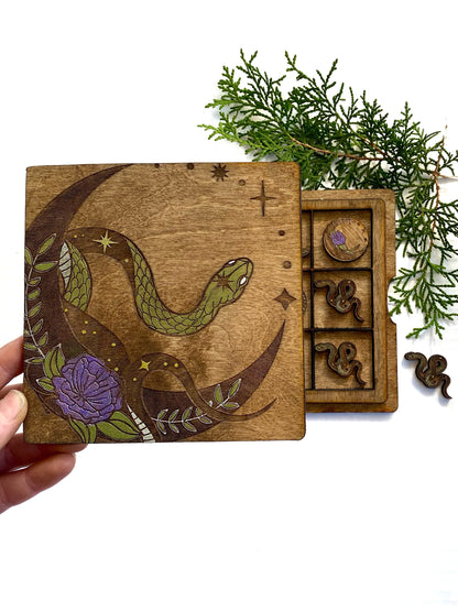 Snake and Moons | Wooden Tic-Tac-Toe Game - Faux Theory Design