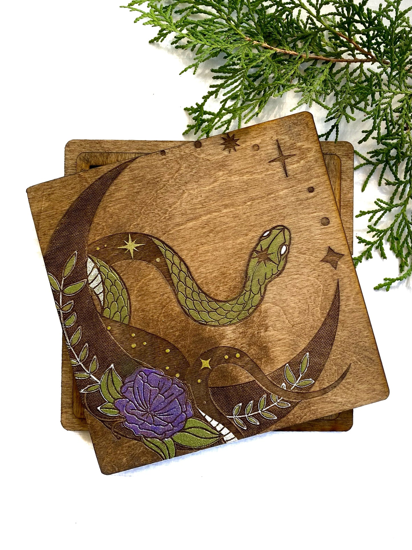 Snake and Moons | Wooden Tic-Tac-Toe Game - Faux Theory Design