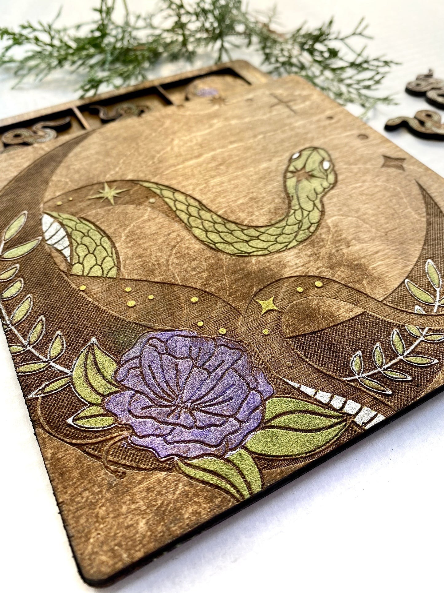 Snake and Moons | Wooden Tic-Tac-Toe Game - Faux Theory Design