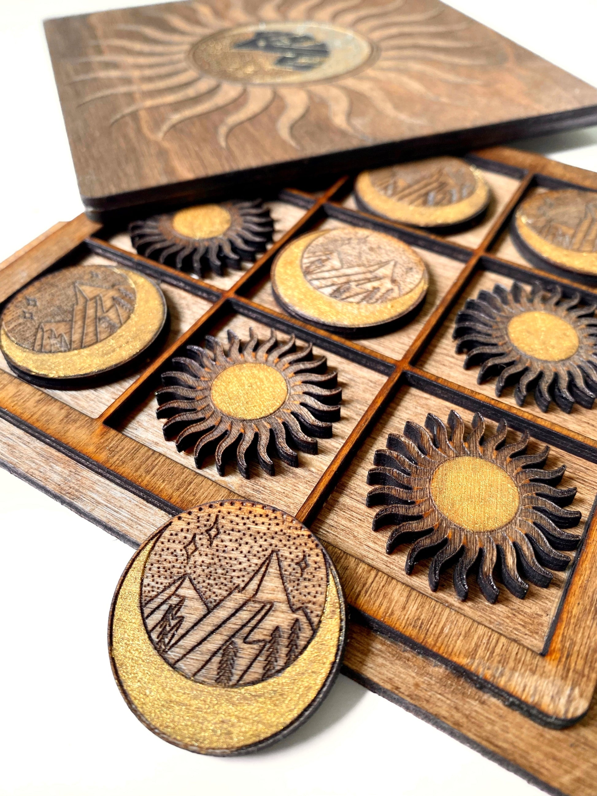 Sun and Moon | Wooden Tic-Tac-Toe Game - Faux Theory Design