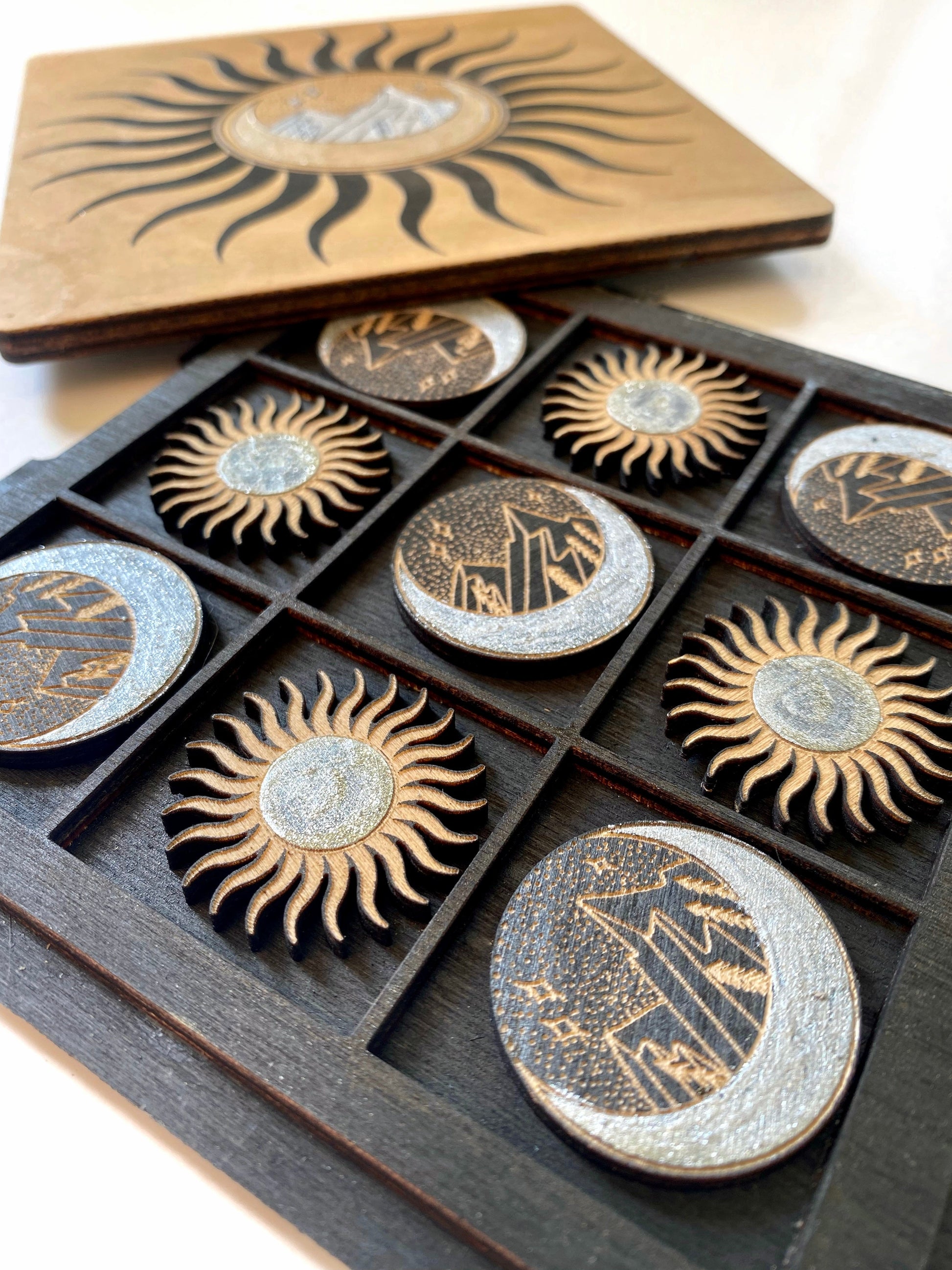 Sun and Moon | Wooden Tic-Tac-Toe Game - Faux Theory Design