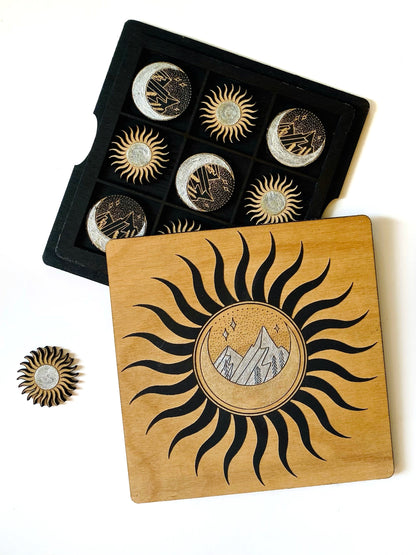 Sun and Moon | Wooden Tic-Tac-Toe Game - Faux Theory Design