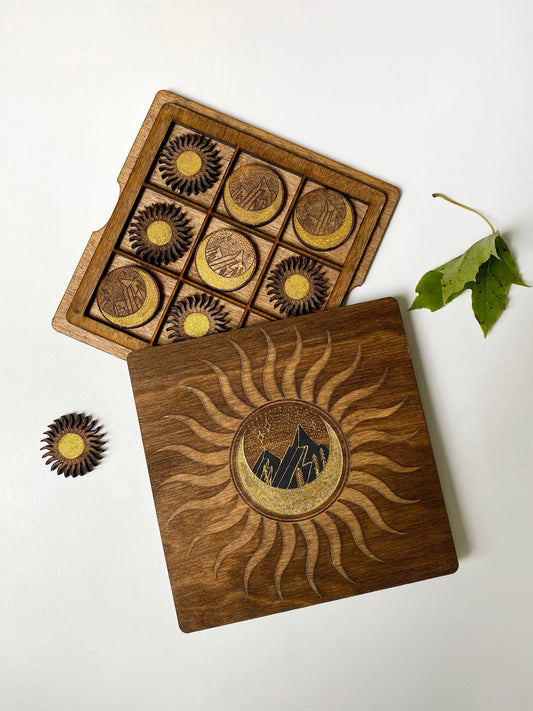 Sun and Moon | Wooden Tic-Tac-Toe Game - Faux Theory Design