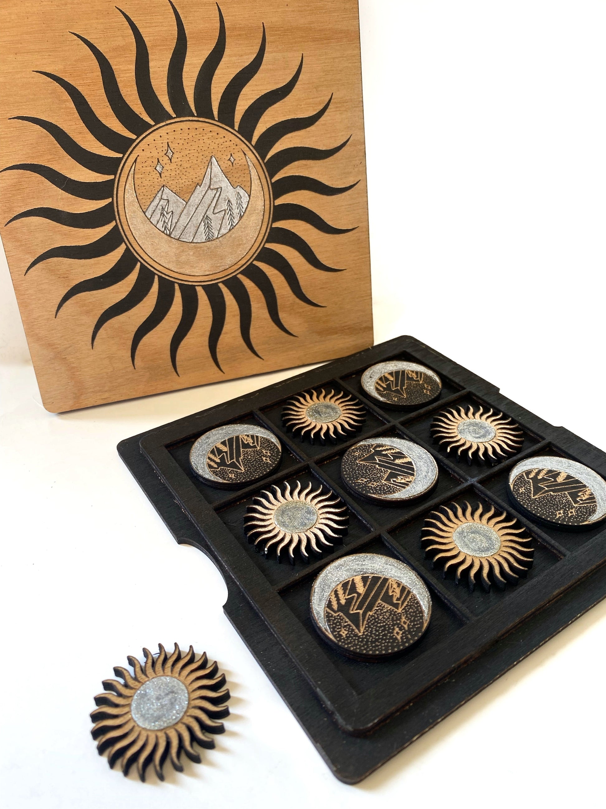 Sun and Moon | Wooden Tic-Tac-Toe Game - Faux Theory Design