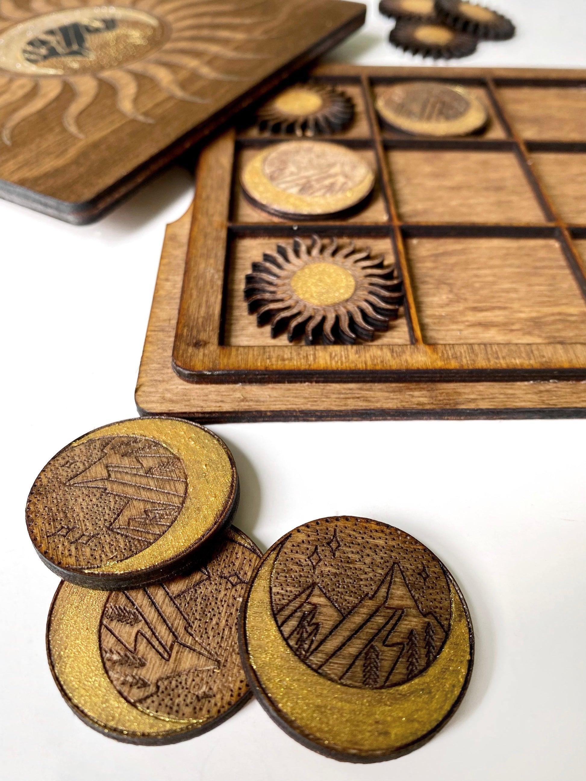 Sun and Moon | Wooden Tic-Tac-Toe Game - Faux Theory Design