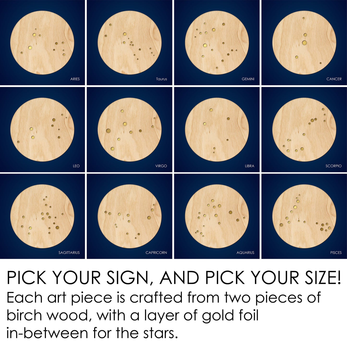 Walnut Zodiac Wall Hanging, Gold Inlay - Faux Theory Design