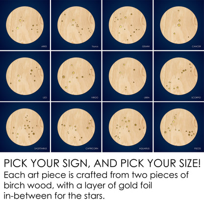 Walnut Zodiac Wall Hanging, Gold Inlay - Faux Theory Design
