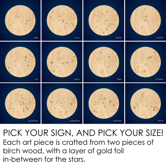 Walnut Zodiac Wall Hanging, Gold Inlay - Faux Theory Design